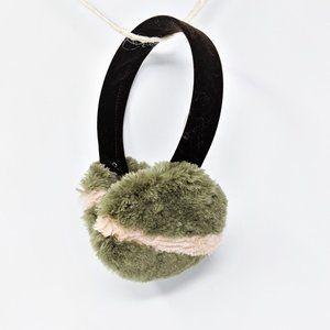 Recycled Beaver Fur Earmuffs, made in Canada - Sage & pale pink